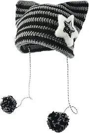 [AONUOWE] Y2K Beanies Vintage Grunge Crochet Hats for Women Kawaii Cute Fox Cat Knitted Hat Y2K Accessories for Teen Girls
