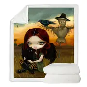 Scary Autumn the Scarecrow and Crow Winged Girl Throw Blanket