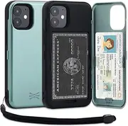 TORU CX PRO for iPhone 12 Mini Case Wallet | Protective Shockproof Heavy Duty Cover with Hidden Card Holder & Card Slot | Mirror & Wrist Strap Included - Green