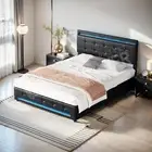 Bed Frame Double Led Gas Lift Wooden Mattress Base Platform Upholstered Bedhead