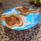 Ocean Epoxy Resin Coffee Table Top, Round Wooden Table Top Furniutre Decor