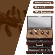 Knife Collection Display Holder with Clear Lid 3-Layer Wooden Pocket Knife Case