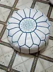 White Genuine Leather Moroccan Pouffe Pouf Handmade,Ottoman,Footstool