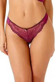 [Gossard] Superboost Lace Thong Briefs Mid Rise Semi Sheer Knickers Brief Lingerie, Purple Potion, Large