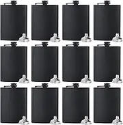 Hip Flasks for Liquor for Men Women 12 pcs 8Oz Matte Black Stainless Steel Flask with 12 pcs Funnels for Wedding Party Groomsman Bridesmaid Birthdays Gift