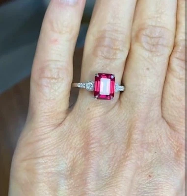 2.03 Ct Baguette Cut Natural Ruby Diamond Proposal Ring 14K solid White gold