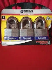 3 Pack* BRINKS *Boron Steel Shackle* PADLOCKS *W/ 1-3/16"* FAST FREE SHIPPING!!