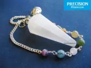 White Selenite Chakra Buddha Chain Faceted Crystal Gemstone Precision Pendulum