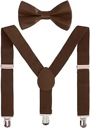 [Bwerfuet] Boys Girls Suspenders Bow Tie Set Adjustable Classic Y Back Solid Color Suspenders for Kids