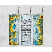 Strong and Courageous Joshua 1:9 Verse 20 Oz Metal Tumbler w/Lid and Straw