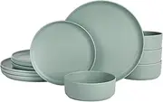 Gibson Home Canyon Crest Stackable Matte Melamine Set - Sage Green, Service for Four (12pcs)