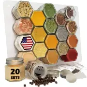 Magnetic Spice Rack For Refrigerator Empty Small Hexagon Glass Jars 20 Sets Lids