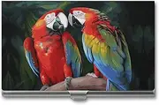 LKHDS Slim Aluminum Alloy Business Card Holder Two Colored Parrots Pocket Business Card Case Portable Business Card Wallet Business Card Holders Handheld Card Box for Women Men, style, One size