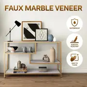 Gold Console Sofa Table End Entryway Hallway Small TV Stand Faux Marble 4 Tiers Storage Shelves