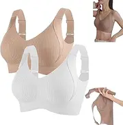 [Generic] Women's Ribbed Push up Adjustable Wireless Bra, Soft Comfortable Solid Color Four Rows Push up Bras for Women Pack