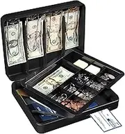 Honeywell Safes & Door Locks - Deluxe Small Cash Box with Removable Money Tray - Storage Under Tray & 8 Coin Slots - Durable Metal Safe with Key Lock - Saving Money Lock Box - Black, 0. 23 CU - 6113