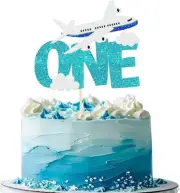 1 Pack One Airplane Cake Topper Glitter Airplane Cake Pick First Birthday Cake