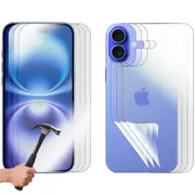 3 Set Tempered Glass Screen Protector for Apple iPhone 16 PLUS Front and Back Film Guard Bulk