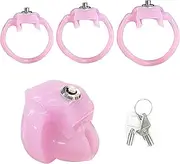 Male Chastity Devices Chastity Cage Cock Cage Button Lock and Exclusive Keys with 3 Active Rings Click & Locked Key Penis Cock Cage for Men Pink Color
