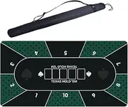 Poker Table Mat 70 x 35 Inch, 8-10 Players Texas Hold'em Poker Topper Rubber Mat, Folding Poker Table Top Layout with Carrying Bag for Home Game Nights, Blackjack, Casino