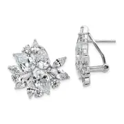 Sterling Silver Cheryl M Rhodium-Plated Brilliant-Cut & Marquise-Cut Cz Cluster Post Omega Back Earrings