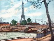 Paris Seine and Eiffel Tower Tile Mural Kitchen Wall Backsplash Ceramic 17x12.75