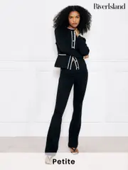River Island Black Petite High Rise Tummy Hold Flare Jeans (AL3128) | $122