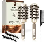 AIMIKE Round Brush, Nano Thermal Ceramic & Ionic Tech Hair Small Barrel Brush with Boar Bristles for Blow Drying, Styling, Curling and Shine (2.4 inch, 1.3 inch) + 4 Free Clips round brush set