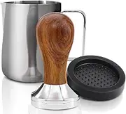 KYONANO Espresso Tamper 51mm With Dalbergia Odorifera Handle - Coffee Tamper Set With 350ml Milk Frothing Pitcher, Silicone Mat - Fits 51mm Delonghi Portafilter