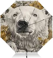 [XYMZR] UV Protection Travel Umbrella Polar Bear Flower Compact for Rain and Sun - One-Click Automatic Open and Close UPF 50+ Windproof Portable 46” Sun Umbrella for Women Men