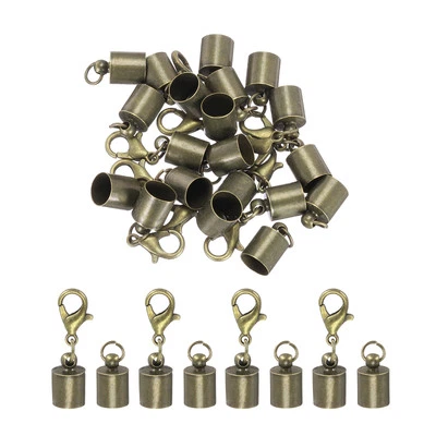 Fold Over Cord End Caps Bronze 7mm OD Crimp Covers Claw Clasps 5 Pcs
