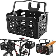 Foldable Bicycle Frame Basket,Bicycle Front Basket,Detchable Front Rear Hanging Bicycle Bag Cargo Rack,Fold-Up Detchable Front Bag with Handle,Quick Releas,Black