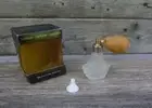 Vintage 1980s New Old Stock Frosted Glass Perfume Bottle Gold Atomiser & Funnel