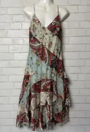 Ralph Lauren Layered Cotton Multicolor Patchwork Floral Print Midi Dress 6 NEW