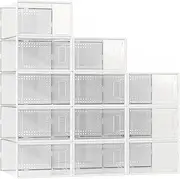 12-Pack Clear Plastic Shoe Organizer Boxes - Stackable, Space-Saving Storage Solution for Sneakers, Boots, and Heels Perfect for Entryway, Closet, or Drop Front Use