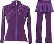 [JoyCan] Girl's Ice Figure Skating Training Suit with Colorful Diamond Plush Premium Skating Training Clothes for Young Skaters