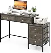 Giantex Computer Desk w/ 5 Drawers, Home Office Desk w/Side File Cabinet, Heavy-Duty Metal Frame Working Desk, Industrial Styled Workstation, PC Gaming Desk, Writing Table (Grey & Black)