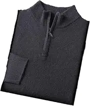 [Hamthuit] Men's Zipper Pullover Mock Neck Long Sleeve Knitwear Sweater Zipper Collar Bottoming Shirt Knit Pullover