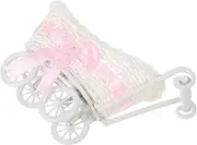 Vintage Wicker Doll Pram for - Cute Doll Stroller with Wheels - for Playtime and Bedroom Ideal for ' Pretend Play and Photo Props Pink Flower Basket Design