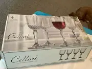 Set of 4 Cellini Crystal Water Goblet Wine Glasses NIB