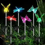 Solar Garden Lights Outdoor Decor Waterproof 6 Pack, Solar Butterfly Dragonfly Hummingbird Animals Stake Lights Tall Yard Patio Flowerbed Decorative Outside, LED Insect Bug Light Color Changing Model