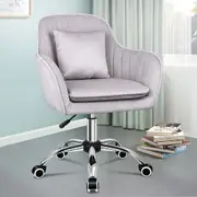 ALFORDSON Velvet Office Chair Computer Desk Chairs Swivel Armchair Work Seat Light Grey Adult Kids
