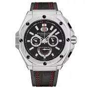Stuhrling 1018 01 APO Chrono X Monaco Date Black Leather Strap Mens Watch