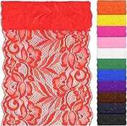 Swpeet 5 Yard by 6" Wide Red Lace Fabric Stretch Elastic, Trim Lace Ribbon, Elastic Sewing Trim Ribbon for Garment, Headbands, Wedding Bouquet Making DIY Crafts