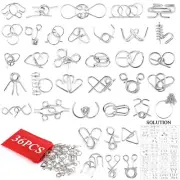 36Pcs Metal Brain Teaser Puzzles Set with Pouch,Steel IQ Games Physics Mind M...