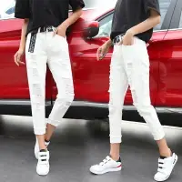 在飛比找樂天市場購物網優惠-FINDSENSE G5 韓國時尚 破洞 白色 須邊 牛仔褲
