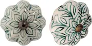 Nicola Spring Ceramic Cupboard Drawer Handle Knobs - Vintage Flower Design - Dark Green - Pack of 12