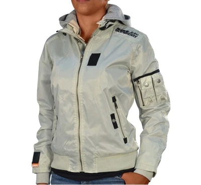 Superdry Women's Bomber Jacket Color Silver Size Medium Full-Zip Hooded $175