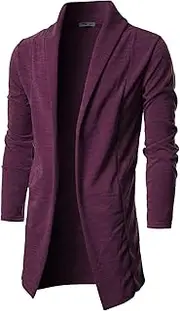 [OHOO] Mens Long Sleeve Draped Lightweight Open Front Shawl Collar Longline Cardigan