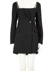 Black Wool Square Neck Mini Dress